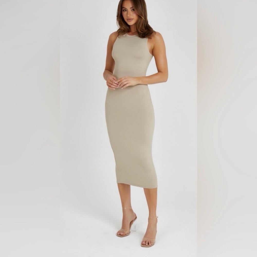 MESHKI Jill Sleeveless Tank Midi Dress Taupe XXS NWT